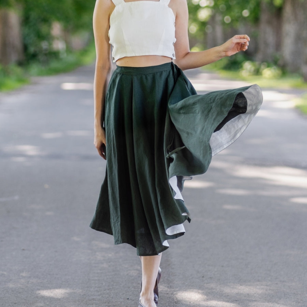 Son de Flor wrap skirt navy twill linen